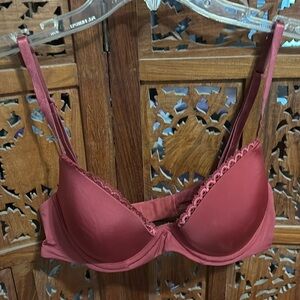 Calvin Klein Burgundy with Lace Trim Smooth Finish Padded Bra